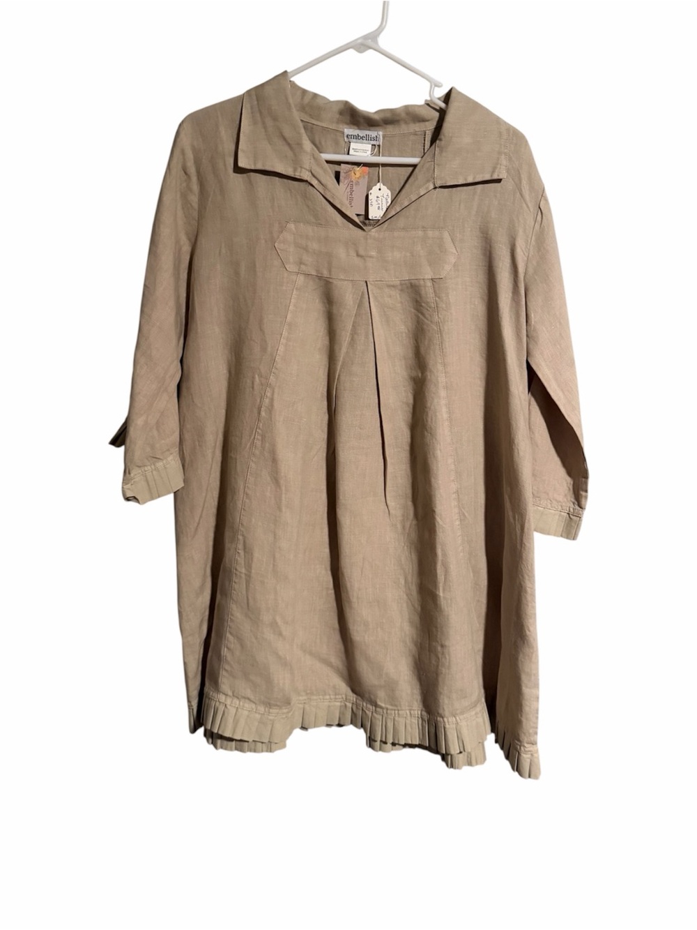 NWT Embellish Linen Tunic Twee Pleated Hem Vacation Beach Coverup